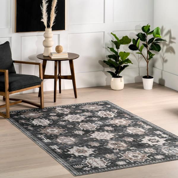 nuLOOM Krystin Distressed Machine Washable Area Rug Dark Gray 5 ft. x 8 ft. Area Rug