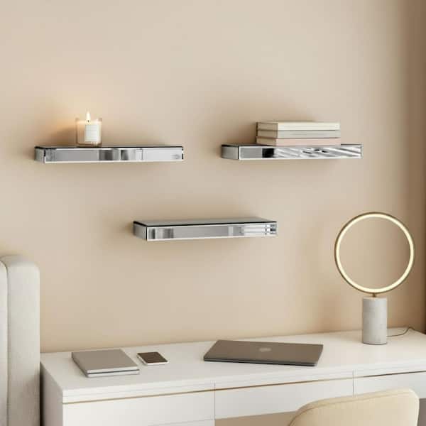 14.57 in. W x 1.57 in. H x 5.31 in. D Glass Rectangular Shelf in Silver
