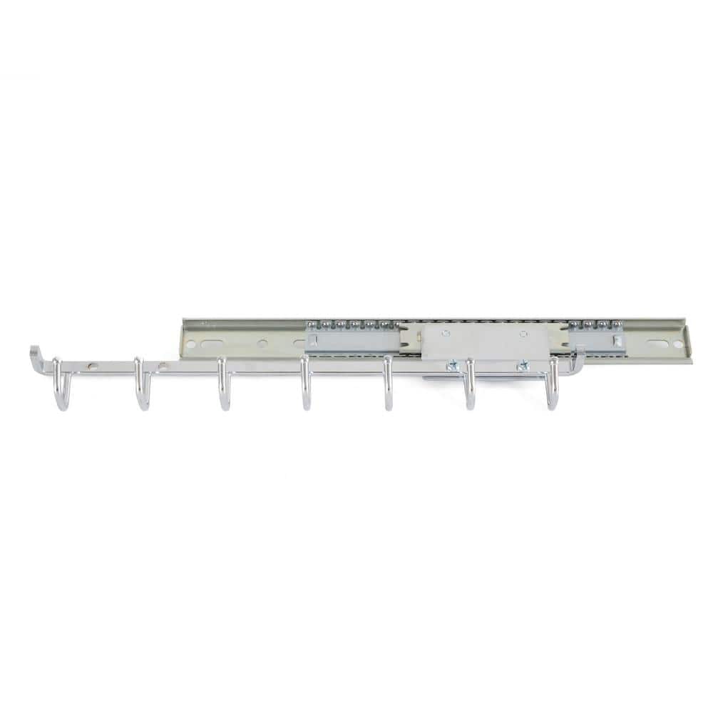 Chrome 14'' Sliding Belt and Accessory Rack with 7 Hooks