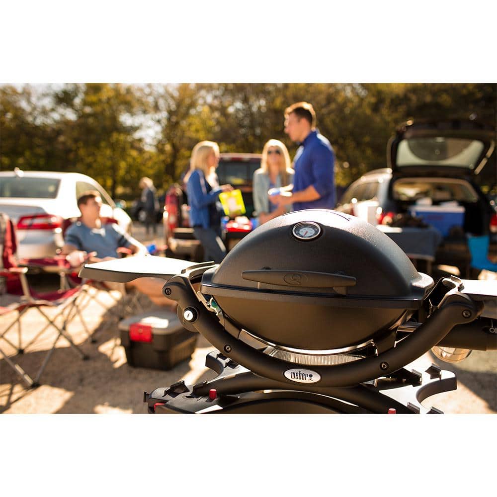 Weber Q 1200 Black Portable Propane Gas Grill with Side Burner