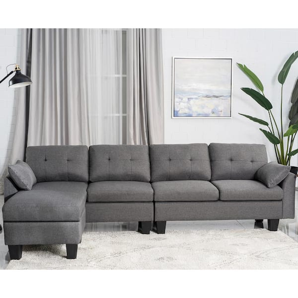 Good Gracious 101 25 In Dark Gray Fabric 4 Seats L Shape Sectional Sofa Bed With Ottoman Chaise Lounge And 2 Cushions Hdsct 103l The Home Depot