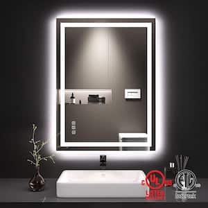 28 in. W x 36 in. H Frameless Rectangular Anti-Fog LED Light Bathroom Vanity Mirror with Backlit and Front Light
