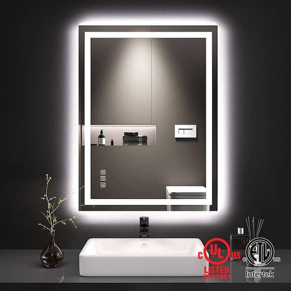 TOOLKISS 28 in. W x 36 in. H Frameless Rectangular Anti-Fog LED Light Bathroom Vanity Mirror with Backlit and Front Light