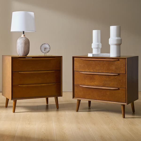 Verdad Acorn 2-Drawer 24 in. Wide Nightstand with Adjustable Shelves and Charging Stations, (set of 2)