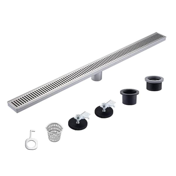 Tahanbath 2.75 in. W x 36 in. D Stainless Steel Decorative Drain Cover with Brushed Nickel