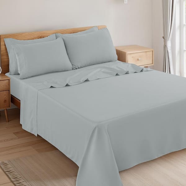 6-Piece Gray Solid Color Microfiber Queen Deep Pocket Sheet Set