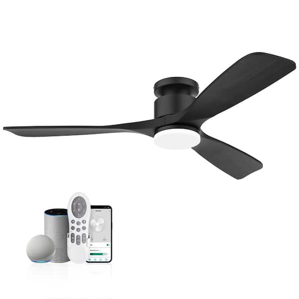 REDIAMS 52 in. Smart Outdoor/Indoor Light Wood Flush Mount Ceiling Fans With Lights Remote, Voice Control via WIFI Alexa App
