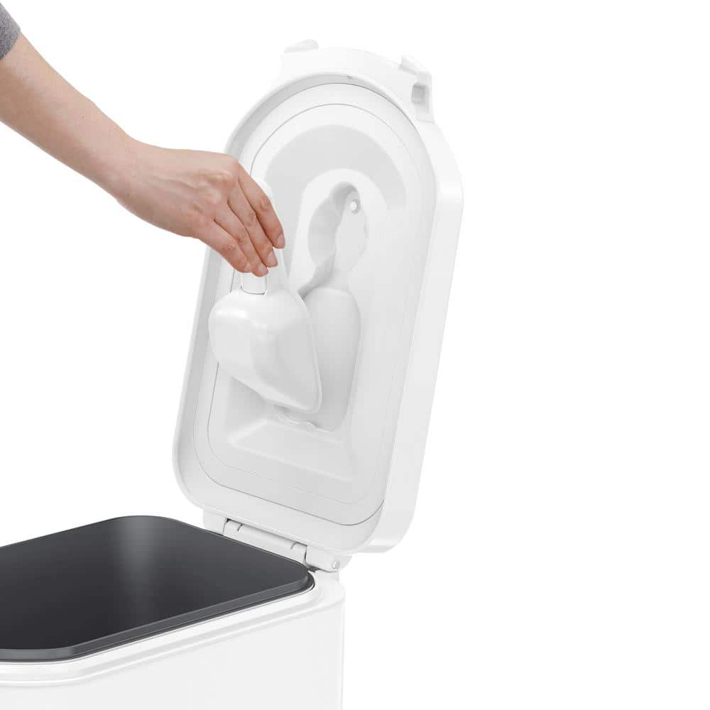 Medium White Steel Airtight Pet Food Storage Container with Scoop