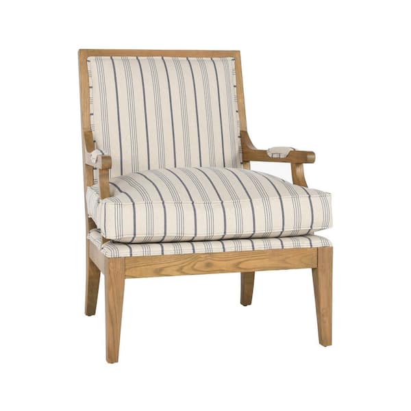 HomeRoots Amelia 36 in. Blue and Beige Linen Armchair with Removable Cushions