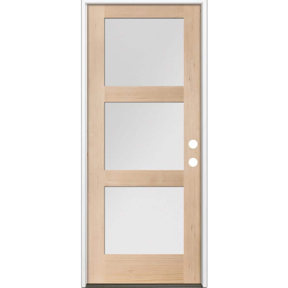 36 in. x 80 in. Modern Hemlock 3-Lite Left-Hand/Inswing Frosted Glass Unfinished Wood Prehung Front Door price history on PriceWatchPro