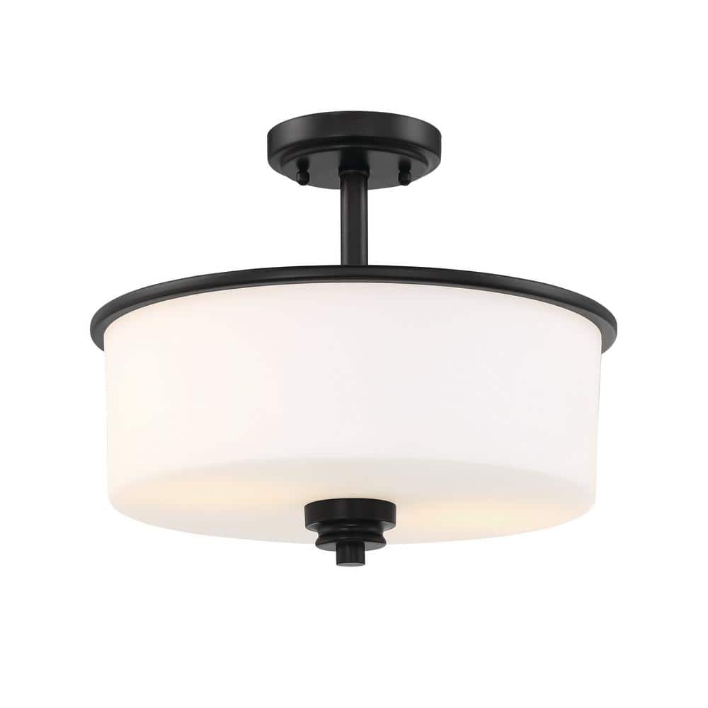 Flat Black and Glass Drum Chandelier with Polished Nickel Finish