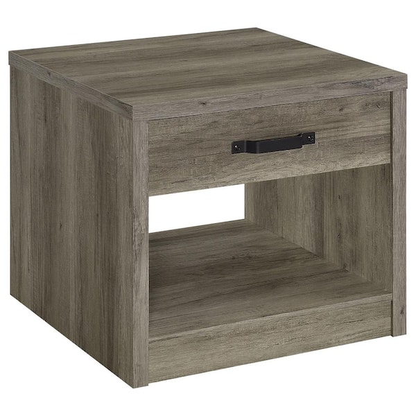 Coaster Felix 23.5 in. Gray Driftwood 1-Drawer Square Engineered Wood End Table