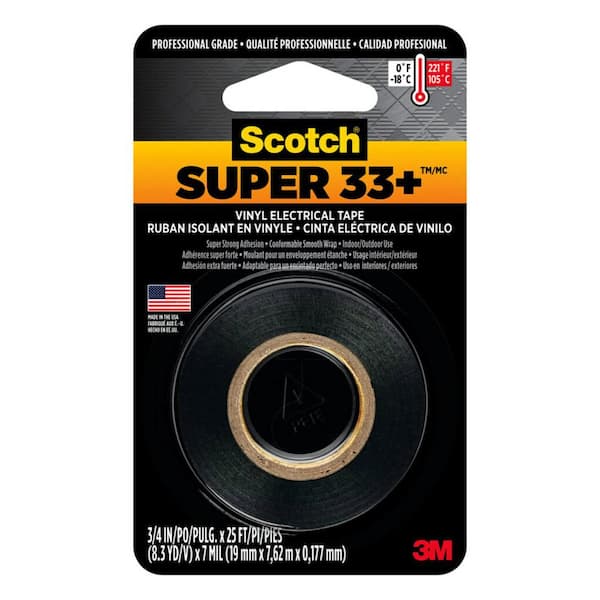Scotch Super 33+ 0.75 in x 25 ft x 7 mil (19 mm x 7,62 m x ,177 mm) Vinyl Electrical Tape in Black (Case of 24)