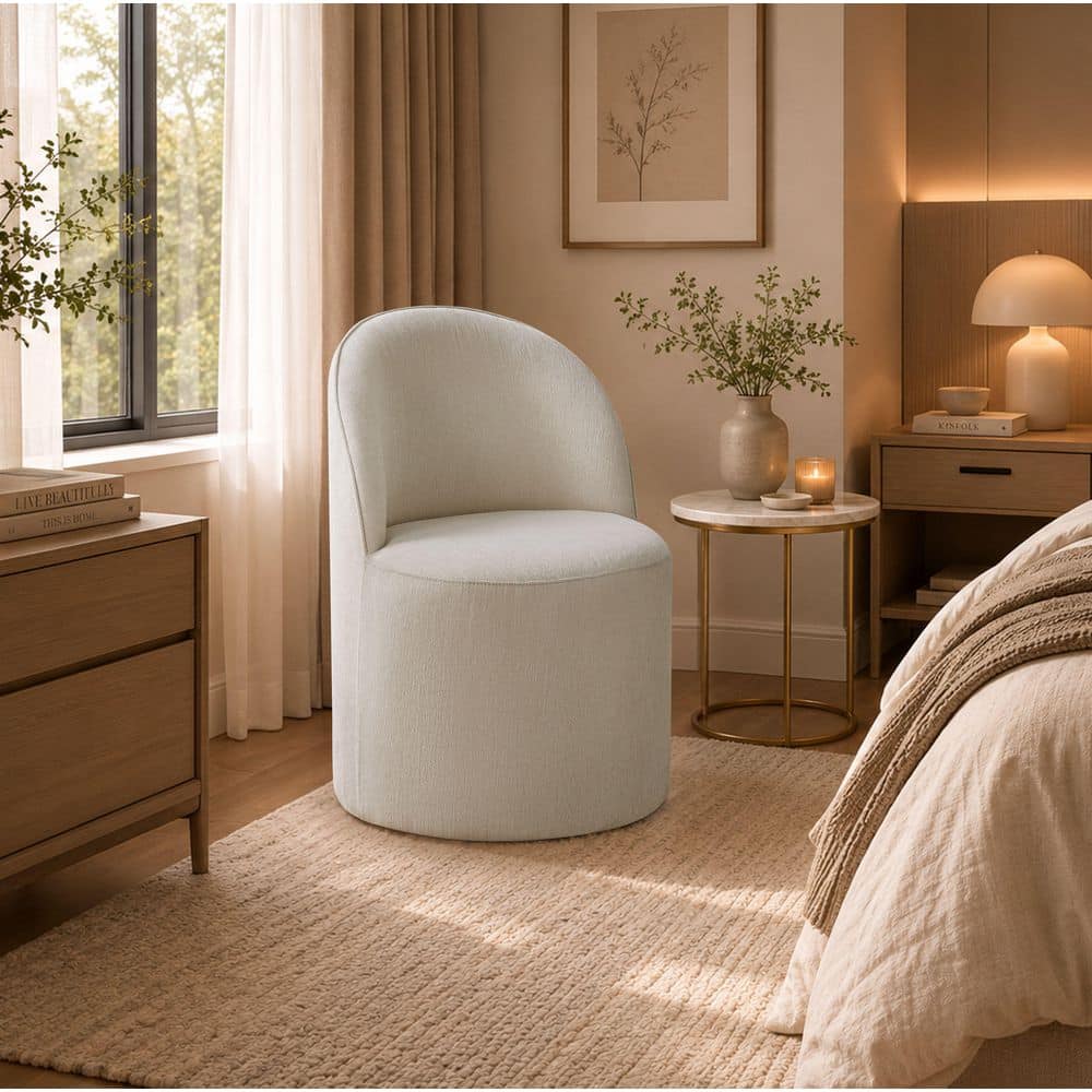 Alora Light Cream Upholstered Barrel Chair with Casters - Modern Rolling Accent Chair