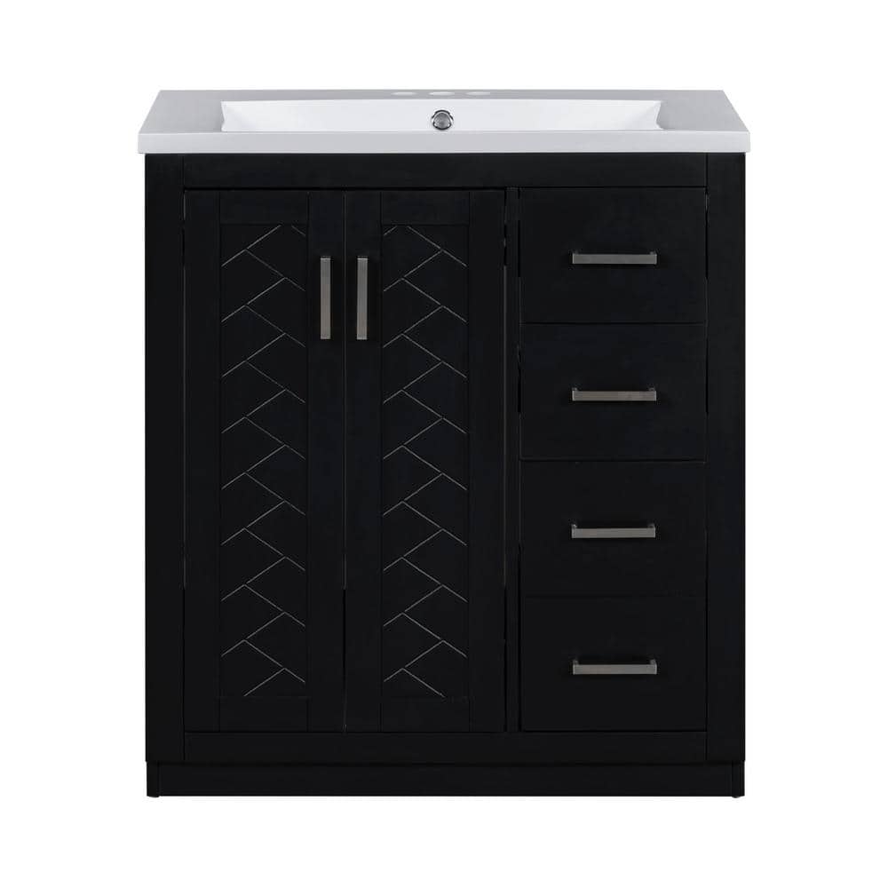 30 in. W x 18 in. D x 34 in. H Freestanding Bath Vanity in Black w/White Re
