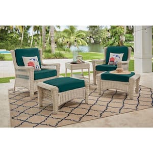 Park Meadows Off-White Wicker Outdoor Patio Lounge Chair with CushionGuard Malachite Green Cushions