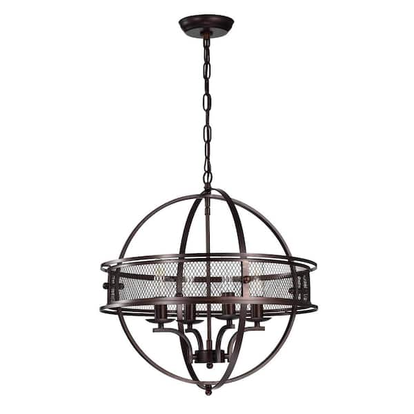 Warehouse of Tiffany 20 in. Sario Bronze 4-Light Pendant Chandelier