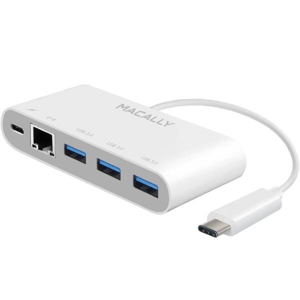 Macally USB-C to USB-A Hub with USB-C Charging/Ethernet Ports for MacBook and Laptop Computer