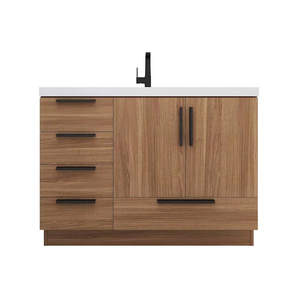Carla 47 in. W x 20 in. D x 35 in. H Single Sink Freestanding Bath Vanity in Rose Wood with White Acrylic Top