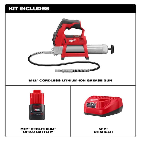 M12 12V Lithium-Ion Cordless Grease Gun with 2. 0Ah Battery and Charger Starter Kit