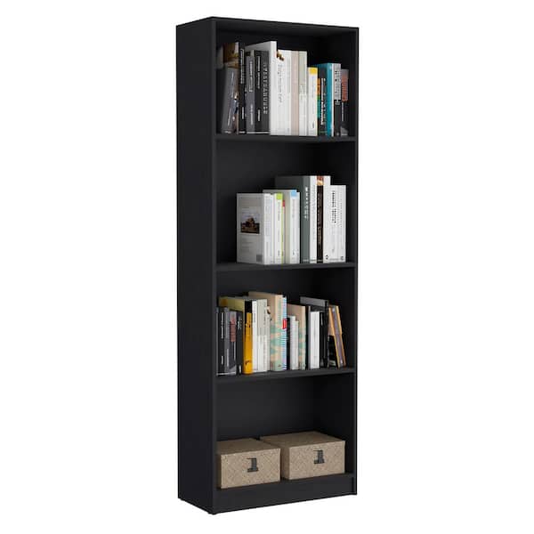 11.70 in. W x 24.70 in. D x 71.10 in. H Black Wood Freestanding Linen Cabinet with Tier Storage Shelves in Black