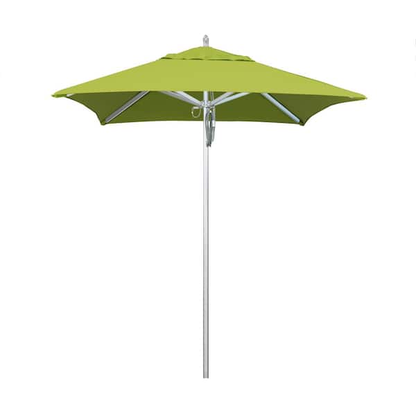 California Umbrella 6 ft. Silver Aluminum Commercial Market Patio Umbrella with Pulley Lift in Macaw Sunbrella