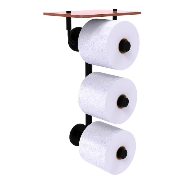 Allied Brass Prestige Skyline Collection Wall Mounted Toilet Paper Holder in Matte Black with Wood Shelf
