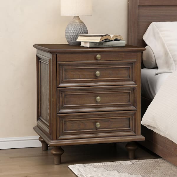 Xorlen Farmhouse Walnut Brown 4 Drawers Wood Nightstands, Storage Side End Table with Hidden Pull-Out Shelf