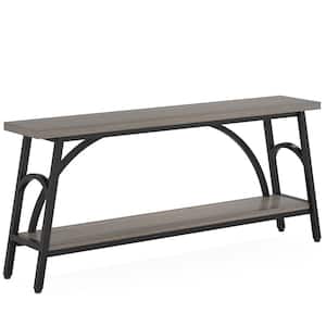 Turrella 70.8 in. Grey and Black Console Tables, Rectangle Wooden Console Table with Black Steel Frame for Living Room