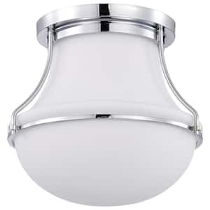 Valdora 14 in. 1-Light Polished Nickel Traditional Flush Mount with White Opal Glass Shade and No Bulbs Included