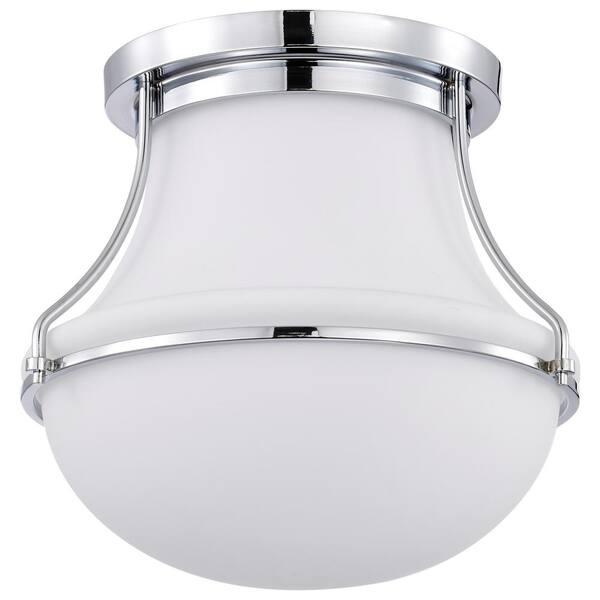 SATCO Valdora 14 in. 1-Light Polished Nickel Traditional Flush Mount with White Opal Glass Shade and No Bulbs Included