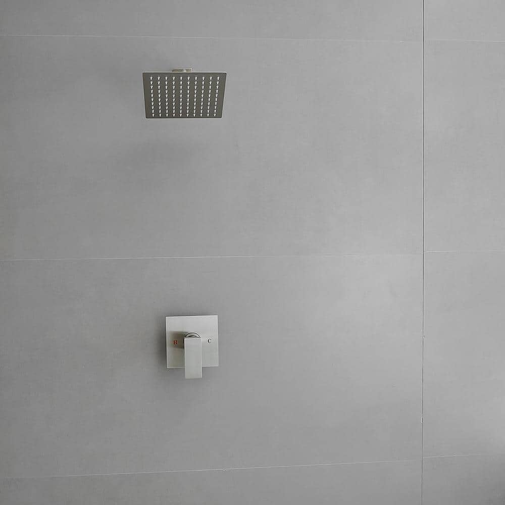 Nickel Square Wall Mounted Rain Shower Faucet Set