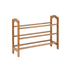 21 in. H 12-Pair Natural Bamboo 3-Tier Shoe Rack