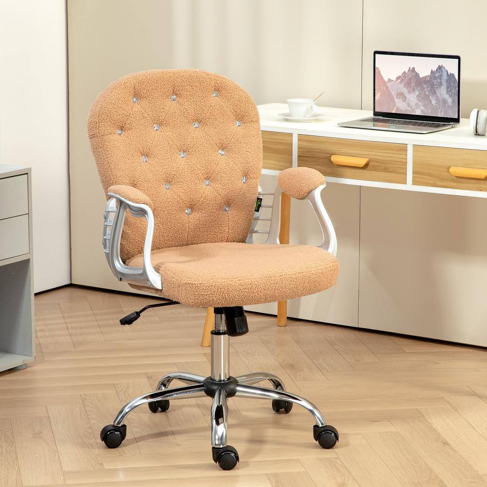 Khaki Fabric and Metal Swivel Task Chair with Fixed Arms