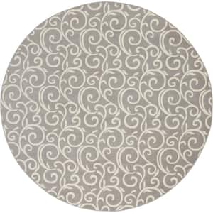 Grafix Grey 8 ft. x 8 ft. Floral Contemporary Round Rug