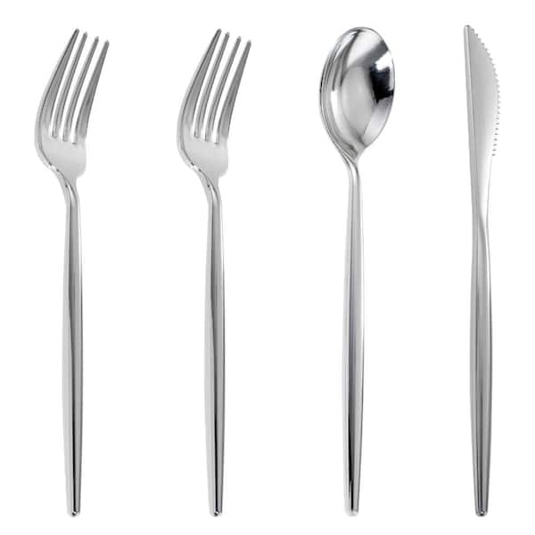120-Piece Silver Heavy Duty Disposable Plastic Cutlery 60 Forks 30 Spoons 30 Knives for Party Events