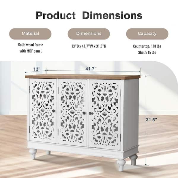 PHI VILLA White Hollow-Carved Cabinet with 3-Door THD-IF-504 - The