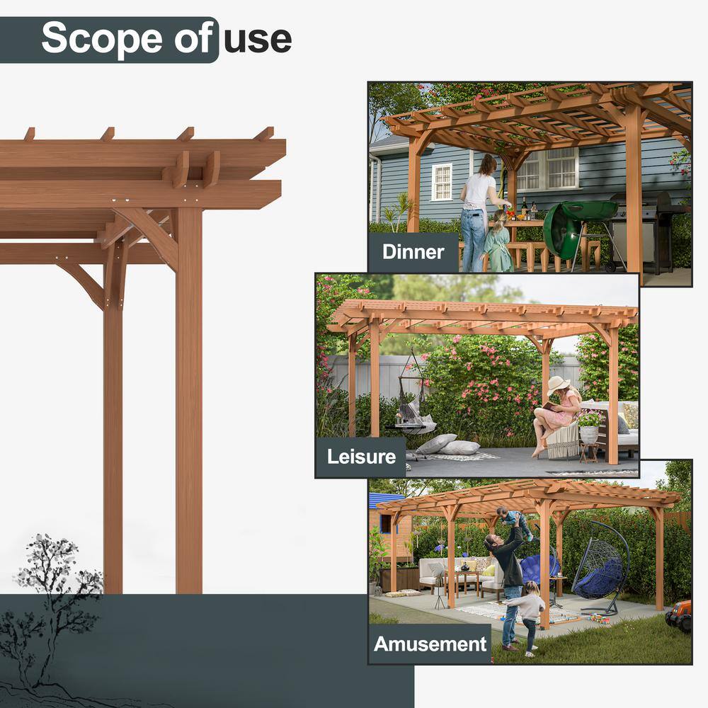14' x 12' Natural Wood Outdoor Pergola with Flat Canopy