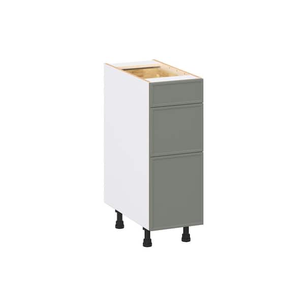 Fairview 12 in. W x 24 in. D x 34.5 in. H Assembled Slim Shaker Drawer Base Kitchen Cabinet in Moss Green with 3-Drawers