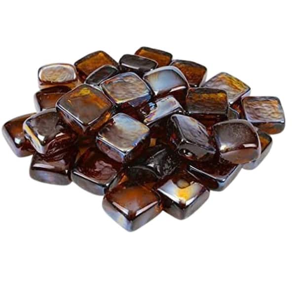 Misopily 1 in. 10 lbs. Reflective Fire Glass Cubes for Indoor/Outdoor Gas Fire Pit, Fireplace and Landscaping, Reflective Amber