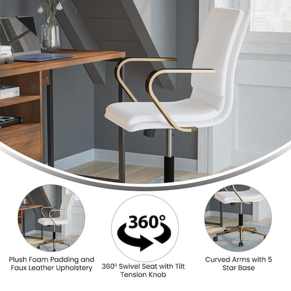 White/Gold Leather/Faux Leather Office/Desk Chair Table Top Only