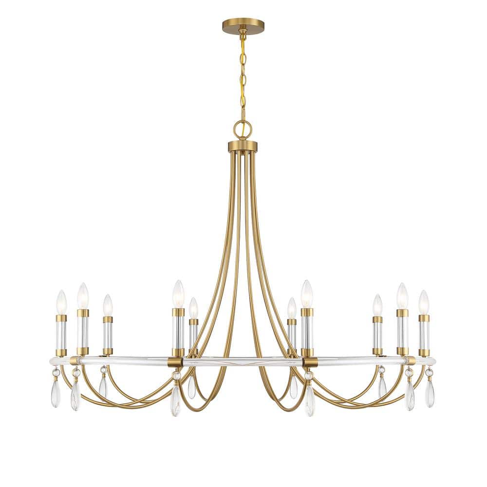 Mayfair 10-Light Warm Brass and Chrome Crystal Chandelier