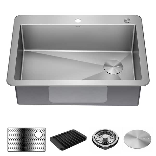 Delta Marca 30 in. Drop-in/Undermount Single Bowl 18 Gauge Stainless Steel Kitchen Sink with Accessories