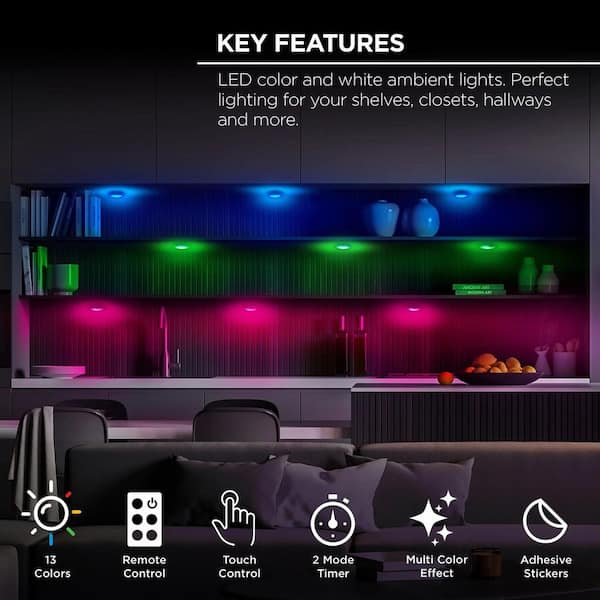 Battery Operated LED RGB Puck Lights 3-Pack LH-ML003-999 - The
