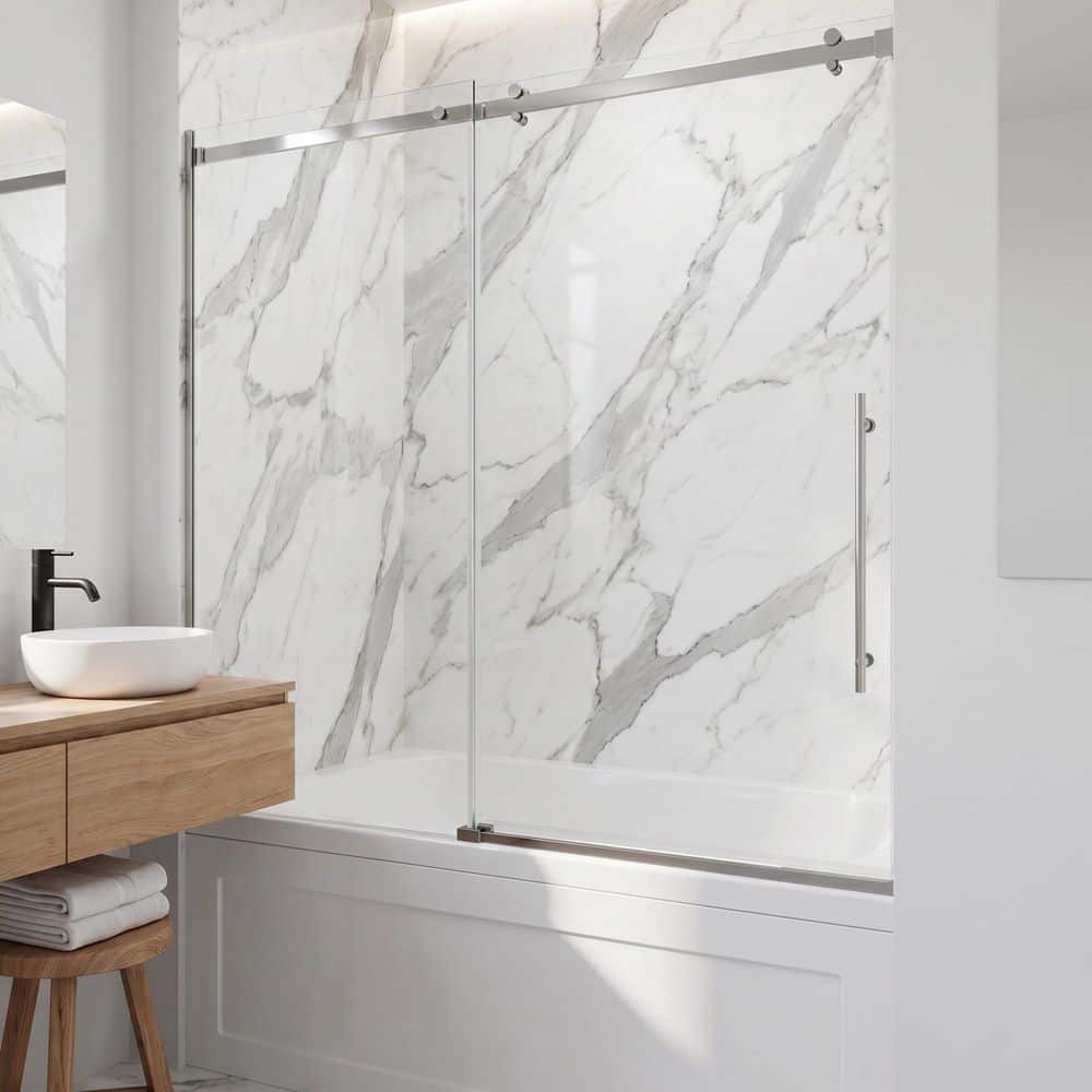 VIGO Luca 56 to 60 in. W x 58 in. H Sliding Frameless Tub Door in