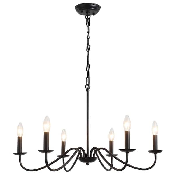 LWYTJO Ercel 6-Light Black Dimmable Classic Candle Rustic Linear Farmhouse Chandelier for Kitchen Island with no bulbs included
