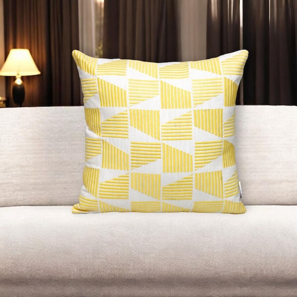 Yellow, White Geometric Polyester 18 in. x 18 in. Throw Pillow