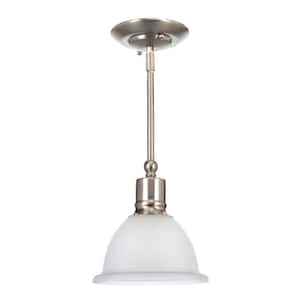 Madison Collection 7.5 in. 1-Light Brushed Nickel Mini Pendant with Etched Glass Shade