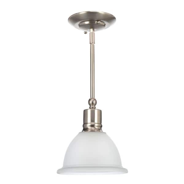 Progress Lighting Madison Collection 7.5 in. 1-Light Brushed Nickel Mini Pendant with Etched Glass Shade