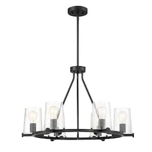 Matteson 6-Light Matte Black Chandelier with Clear Seedy Glass Shades For Dining Rooms